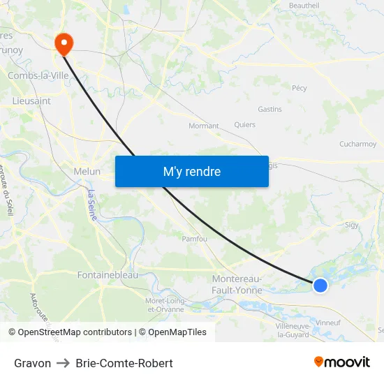 Gravon to Brie-Comte-Robert map