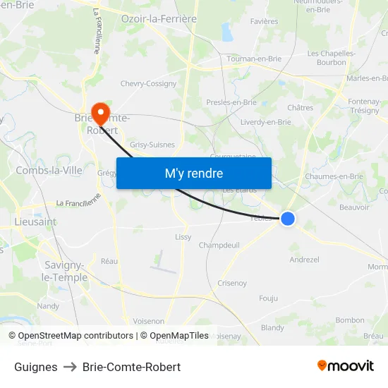 Guignes to Brie-Comte-Robert map