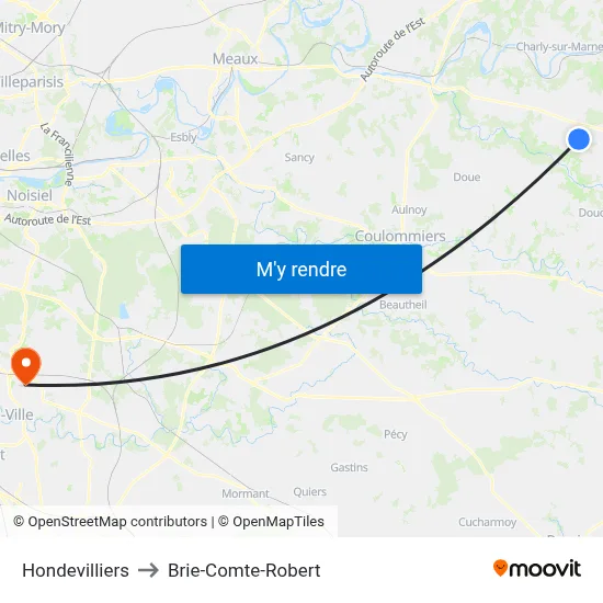 Hondevilliers to Brie-Comte-Robert map