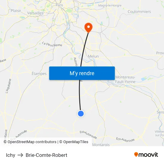 Ichy to Brie-Comte-Robert map