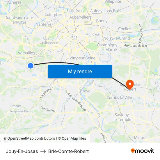 Jouy-En-Josas to Brie-Comte-Robert map