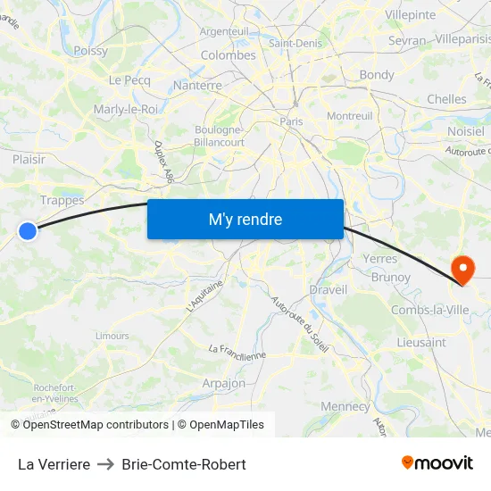 La Verriere to Brie-Comte-Robert map