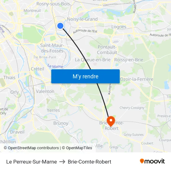 Le Perreux-Sur-Marne to Brie-Comte-Robert map