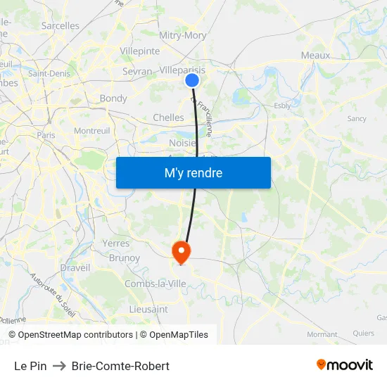 Le Pin to Brie-Comte-Robert map