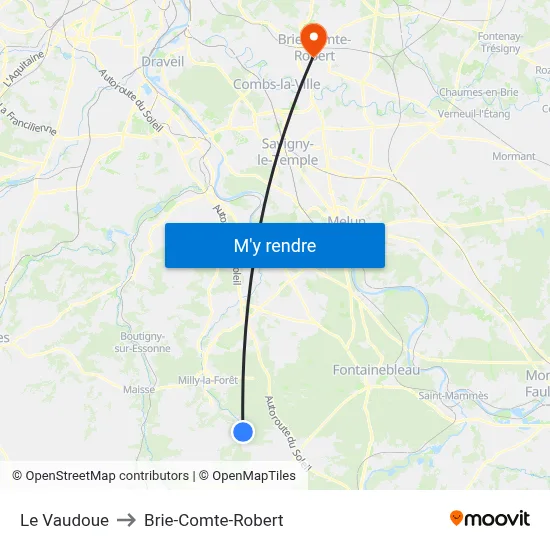 Le Vaudoue to Brie-Comte-Robert map