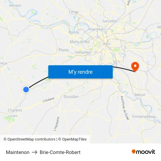 Maintenon to Brie-Comte-Robert map