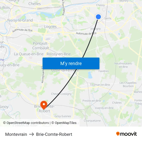 Montevrain to Brie-Comte-Robert map
