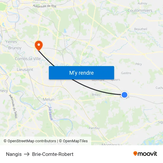 Nangis to Brie-Comte-Robert map