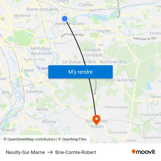 Neuilly-Sur-Marne to Brie-Comte-Robert map