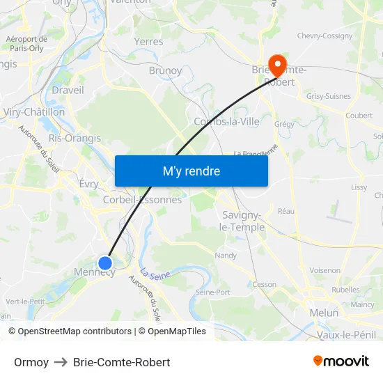 Ormoy to Brie-Comte-Robert map