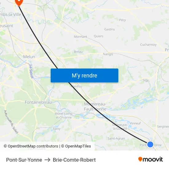 Pont-Sur-Yonne to Brie-Comte-Robert map