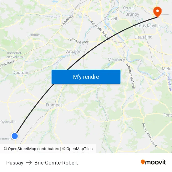 Pussay to Brie-Comte-Robert map