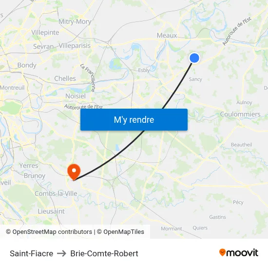 Saint-Fiacre to Brie-Comte-Robert map