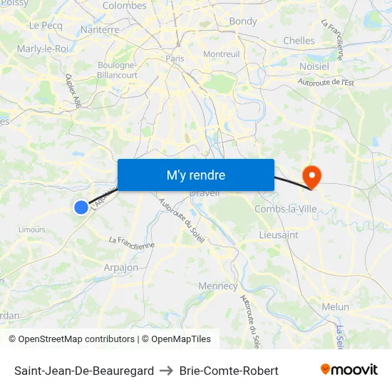 Saint-Jean-De-Beauregard to Brie-Comte-Robert map