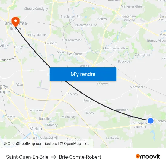Saint-Ouen-En-Brie to Brie-Comte-Robert map