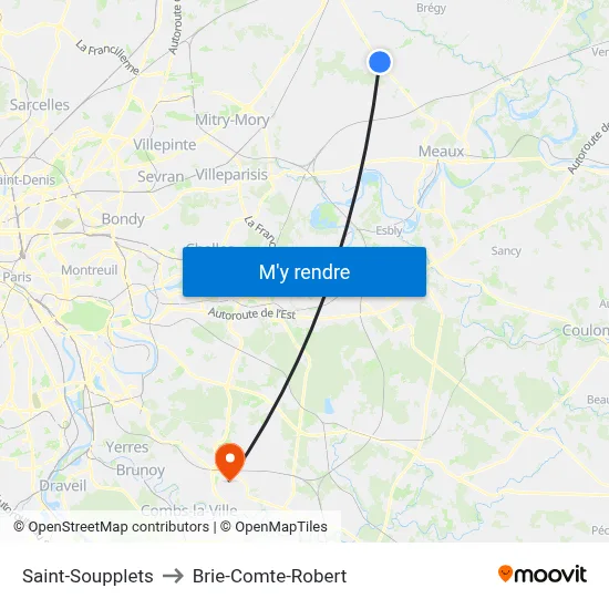 Saint-Soupplets to Brie-Comte-Robert map