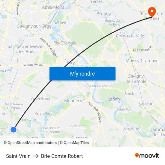 Saint-Vrain to Brie-Comte-Robert map