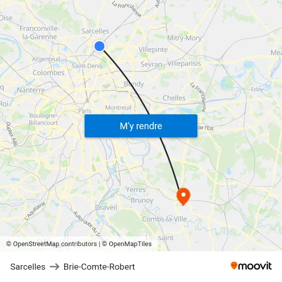 Sarcelles to Brie-Comte-Robert map