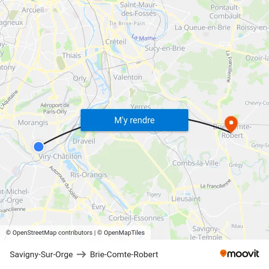 Savigny-Sur-Orge to Brie-Comte-Robert map