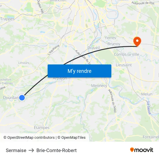 Sermaise to Brie-Comte-Robert map