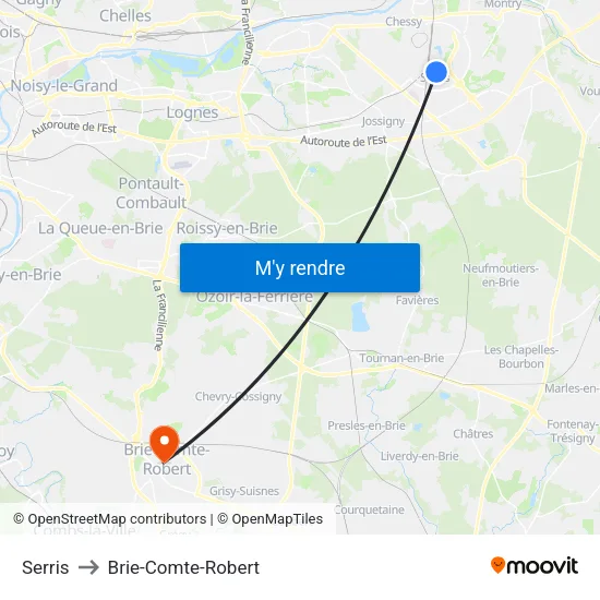 Serris to Brie-Comte-Robert map