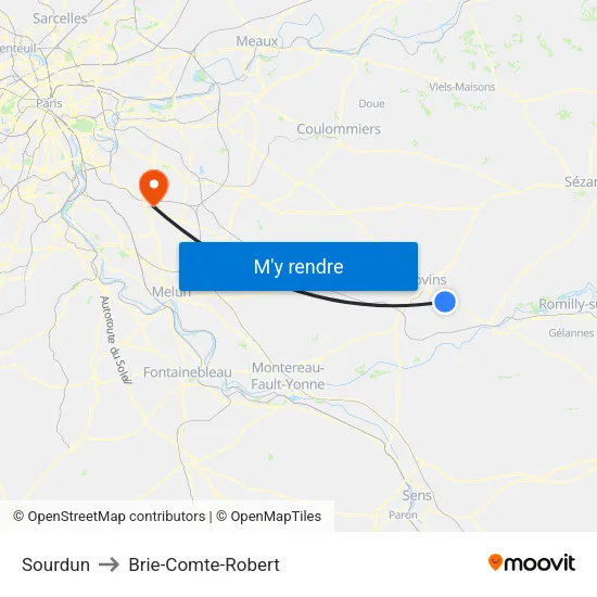 Sourdun to Brie-Comte-Robert map
