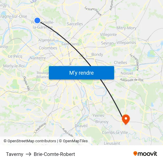 Taverny to Brie-Comte-Robert map