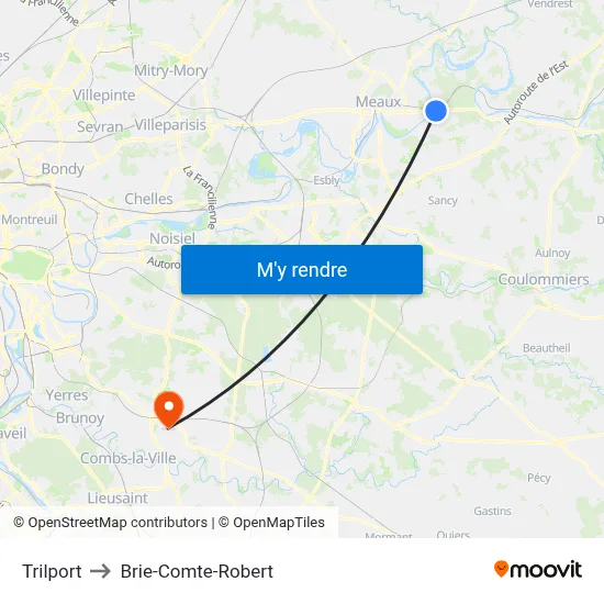 Trilport to Brie-Comte-Robert map