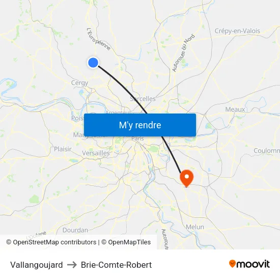 Vallangoujard to Brie-Comte-Robert map