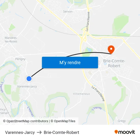 Varennes-Jarcy to Brie-Comte-Robert map