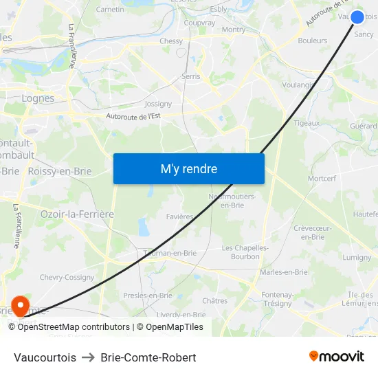 Vaucourtois to Brie-Comte-Robert map