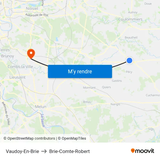 Vaudoy-En-Brie to Brie-Comte-Robert map