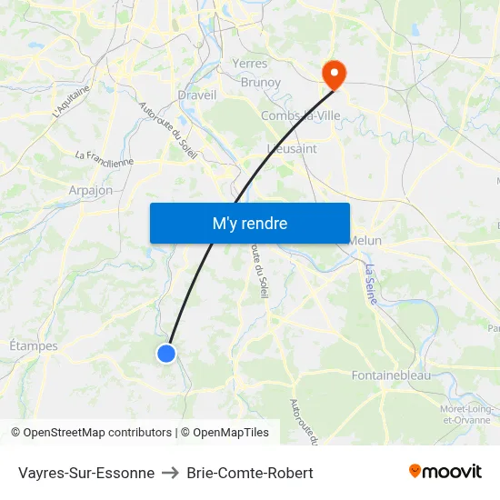 Vayres-Sur-Essonne to Brie-Comte-Robert map