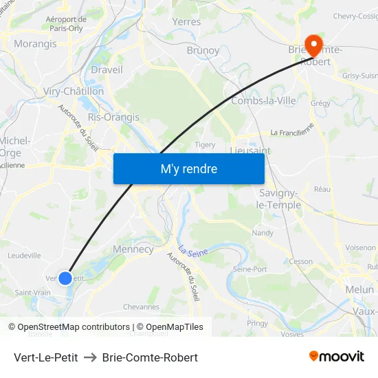Vert-Le-Petit to Brie-Comte-Robert map