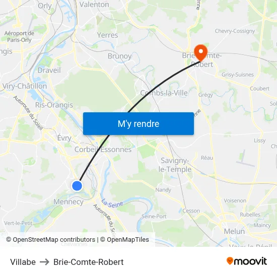 Villabe to Brie-Comte-Robert map
