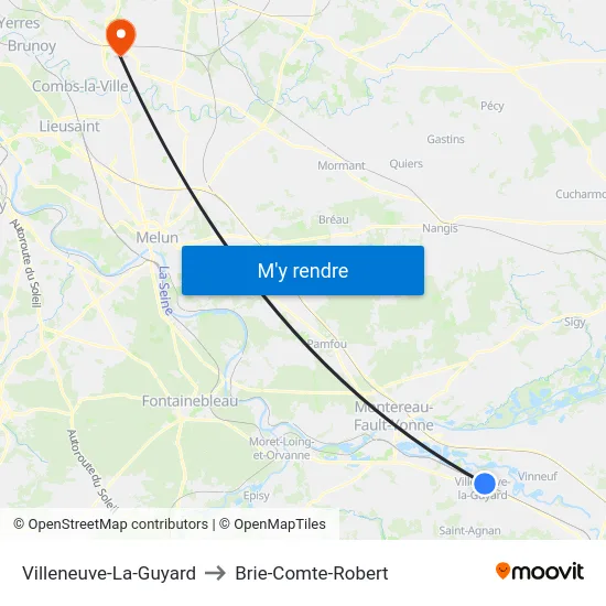 Villeneuve-La-Guyard to Brie-Comte-Robert map