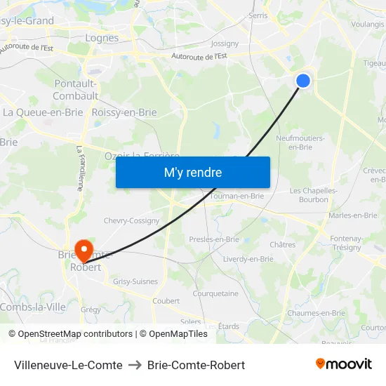 Villeneuve-Le-Comte to Brie-Comte-Robert map