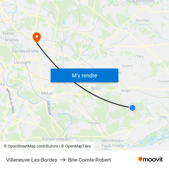 Villeneuve-Les-Bordes to Brie-Comte-Robert map