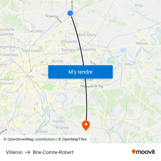Villeron to Brie-Comte-Robert map