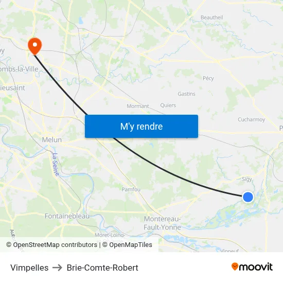 Vimpelles to Brie-Comte-Robert map