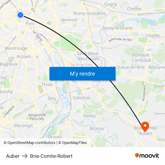 Auber to Brie-Comte-Robert map
