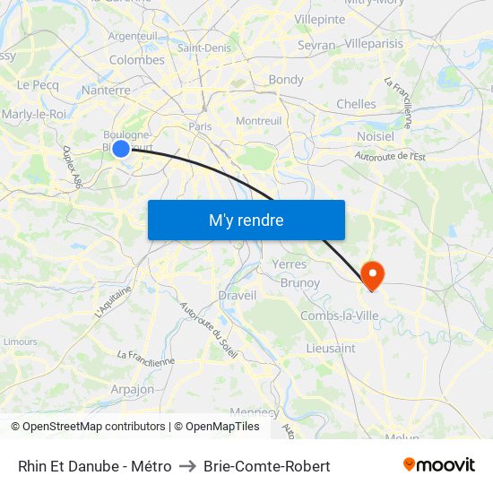 Rhin Et Danube - Métro to Brie-Comte-Robert map