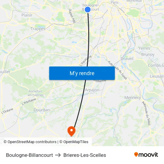 Boulogne-Billancourt to Brieres-Les-Scelles map