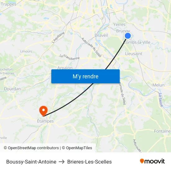 Boussy-Saint-Antoine to Brieres-Les-Scelles map