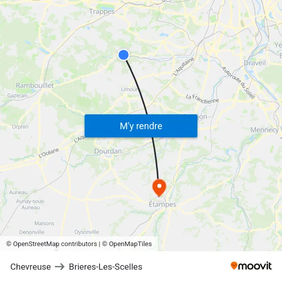 Chevreuse to Brieres-Les-Scelles map