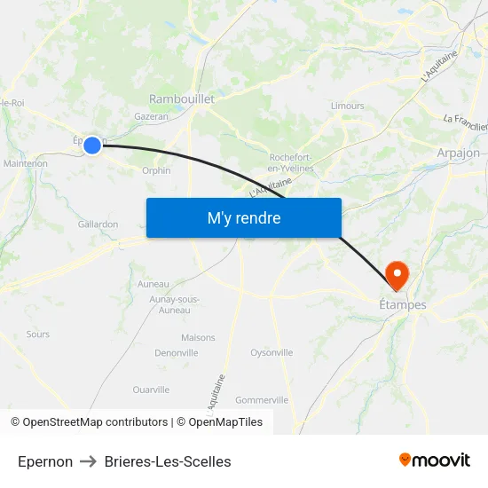 Epernon to Brieres-Les-Scelles map