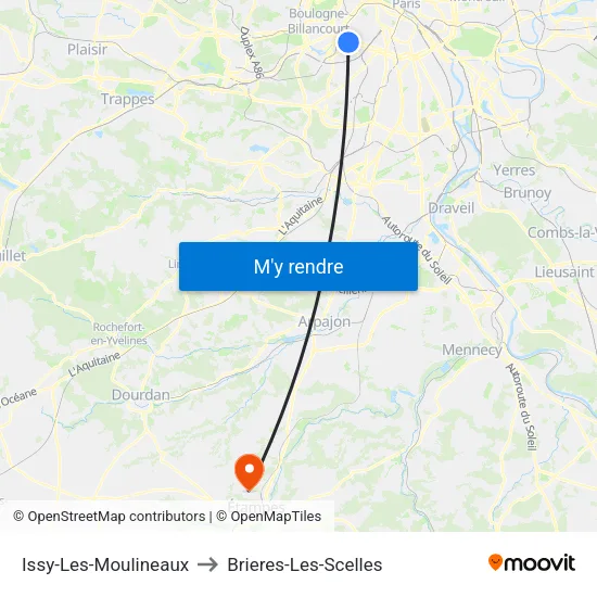 Issy-Les-Moulineaux to Brieres-Les-Scelles map