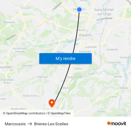 Marcoussis to Brieres-Les-Scelles map