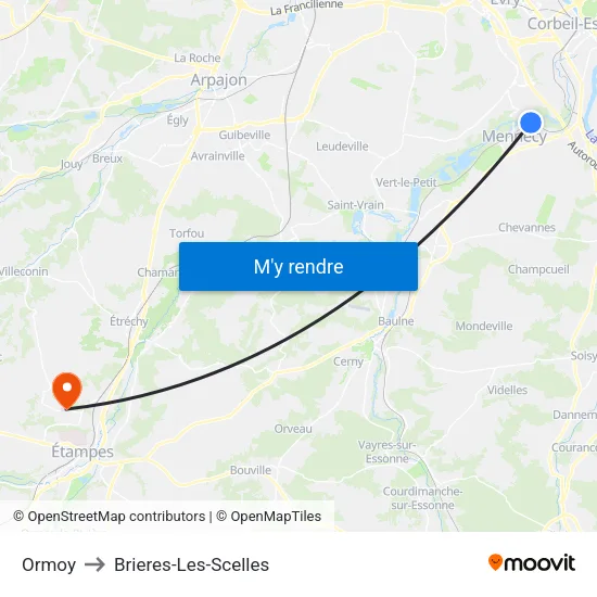 Ormoy to Brieres-Les-Scelles map