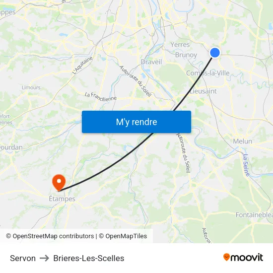 Servon to Brieres-Les-Scelles map